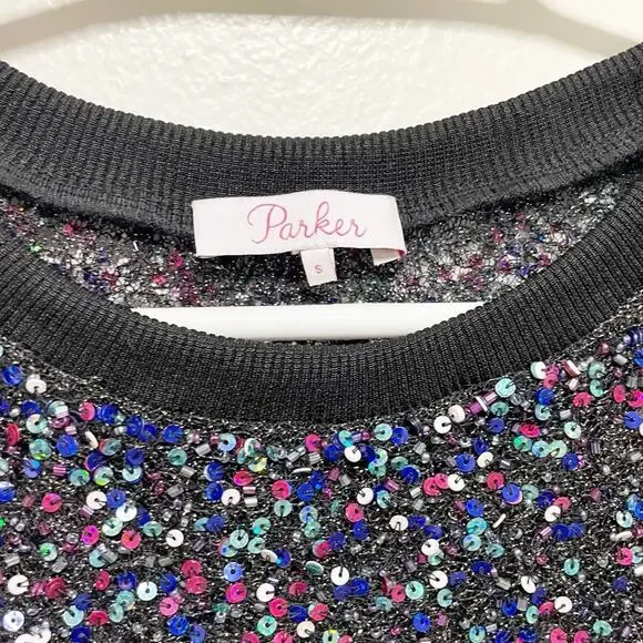 Parker Anna Short Sleeved Sequined Crewneck Multicolor Blouse - Picture 4 of 13